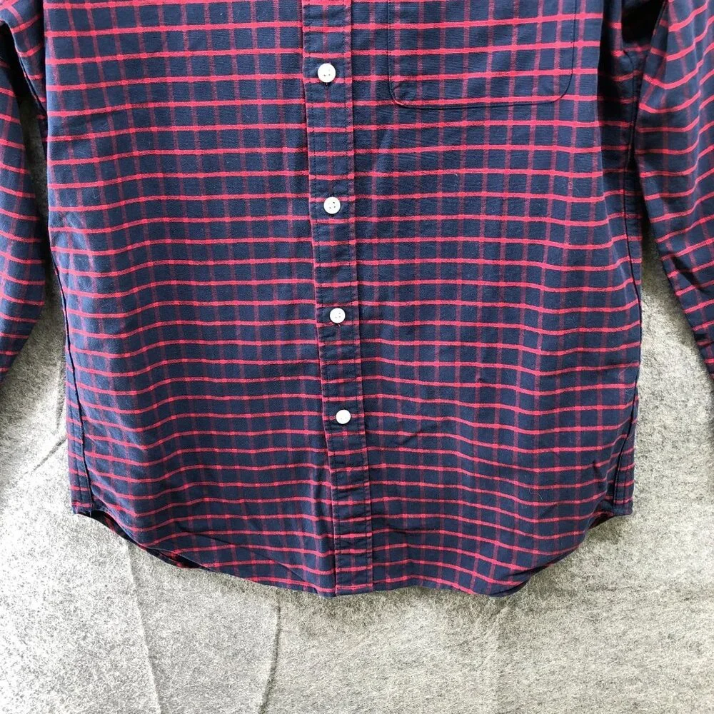 J. Crew Flex Oxford Shirt‎ Mens S Slim Fit Long Sleeve Navy Blue Red Check Plaid